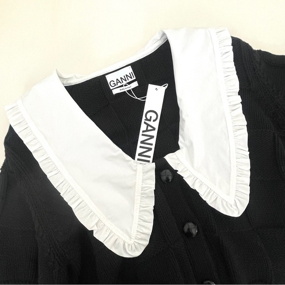 ⭐️HP⭐️ GANNI Smiley Face Oversized-Collar Basketweave Cardigan - Picture 9 of 16